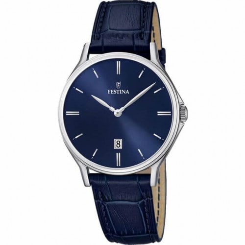 Festina – Extra plate en bleu pour hommes – Avec dateur – Bracelet cuir bleu – F16745/3 Festina – Extra plate en bleu pour hommes – Avec dateur – Bracelet cuir bleu – F16745/3