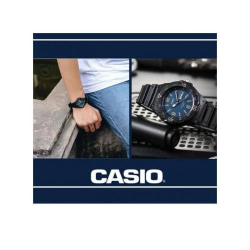 Casio – Cadran bleu – Résistance à l'eau 100 mètres – jour & mois sur dateur – MRW-200H-2B3V Casio – Cadran bleu – Résistance à l'eau 100 mètres – jour & mois sur dateur – MRW-200H-2B3V