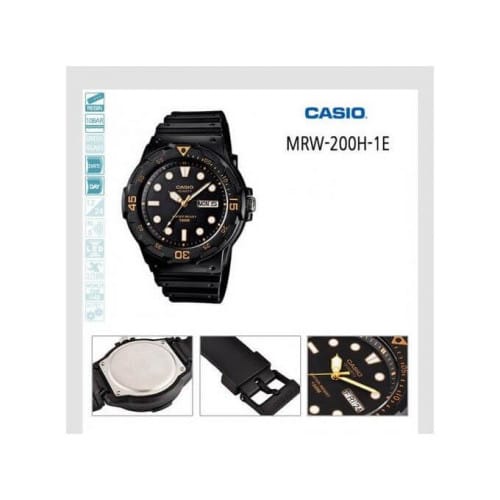 Casio – Bracelet en silicone noir – Avec dateur jour/mois – Étanche 100 m – MRW-200H-1EVDF Casio – Bracelet en silicone noir – Avec dateur jour/mois – Étanche 100 m – MRW-200H-1EVDF