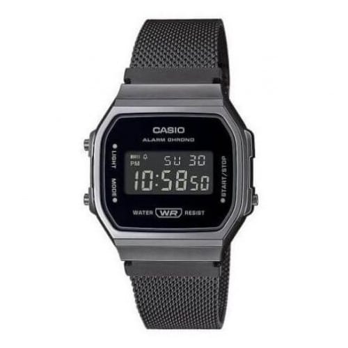 Casio – Bracelet en mailles milanaise noir – Numérique cadran noir – A168WEMB-1BDF