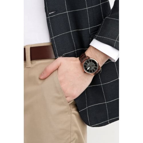 Casio – Bronze cadran noir – Bracelet cuir marron – Avec dateur – MTP-1384L-1AVDF