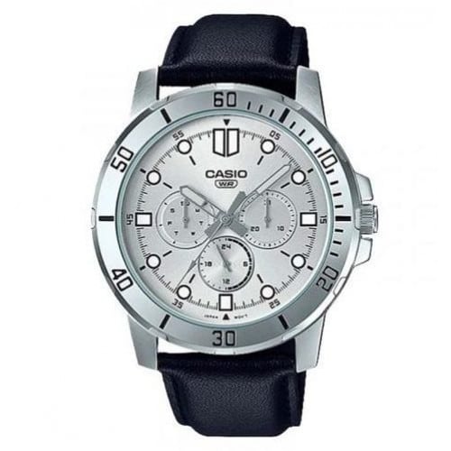 Casio – Montre homme – Cadran argenté – Bracelet cuir noir – MTP-VD300L-7EUDF