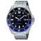 Casio – Sous-marine 200 m pour hommes – Cadran noir, lunette rotative noir/bleu – Tout en acier inoxydable – MDV-107D-1A2V