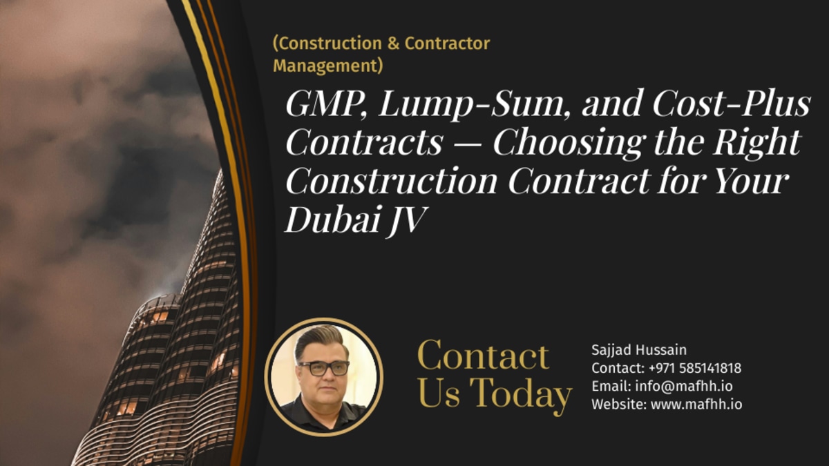 GMP, Lump-Sum, and Cost-Plus Contracts — Choosing the Right Construction Contract for Your Dubai JV