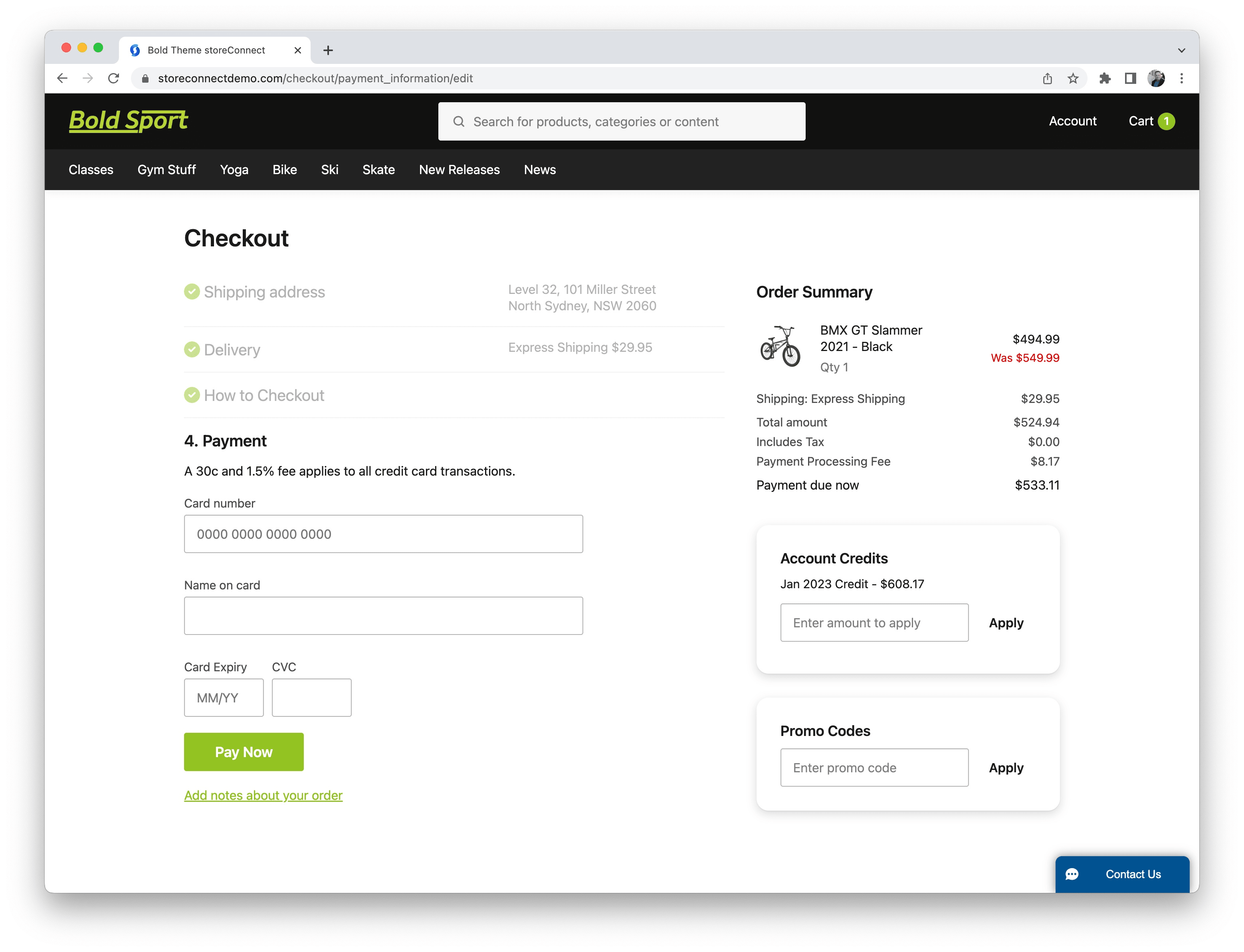 Showing the StoreConnect account credit payment option during checkout