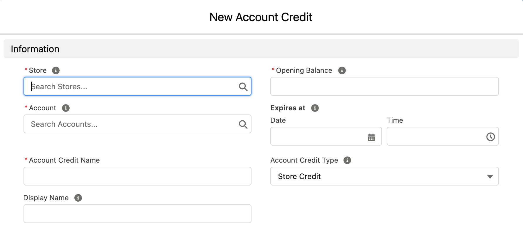Account Credit Fields