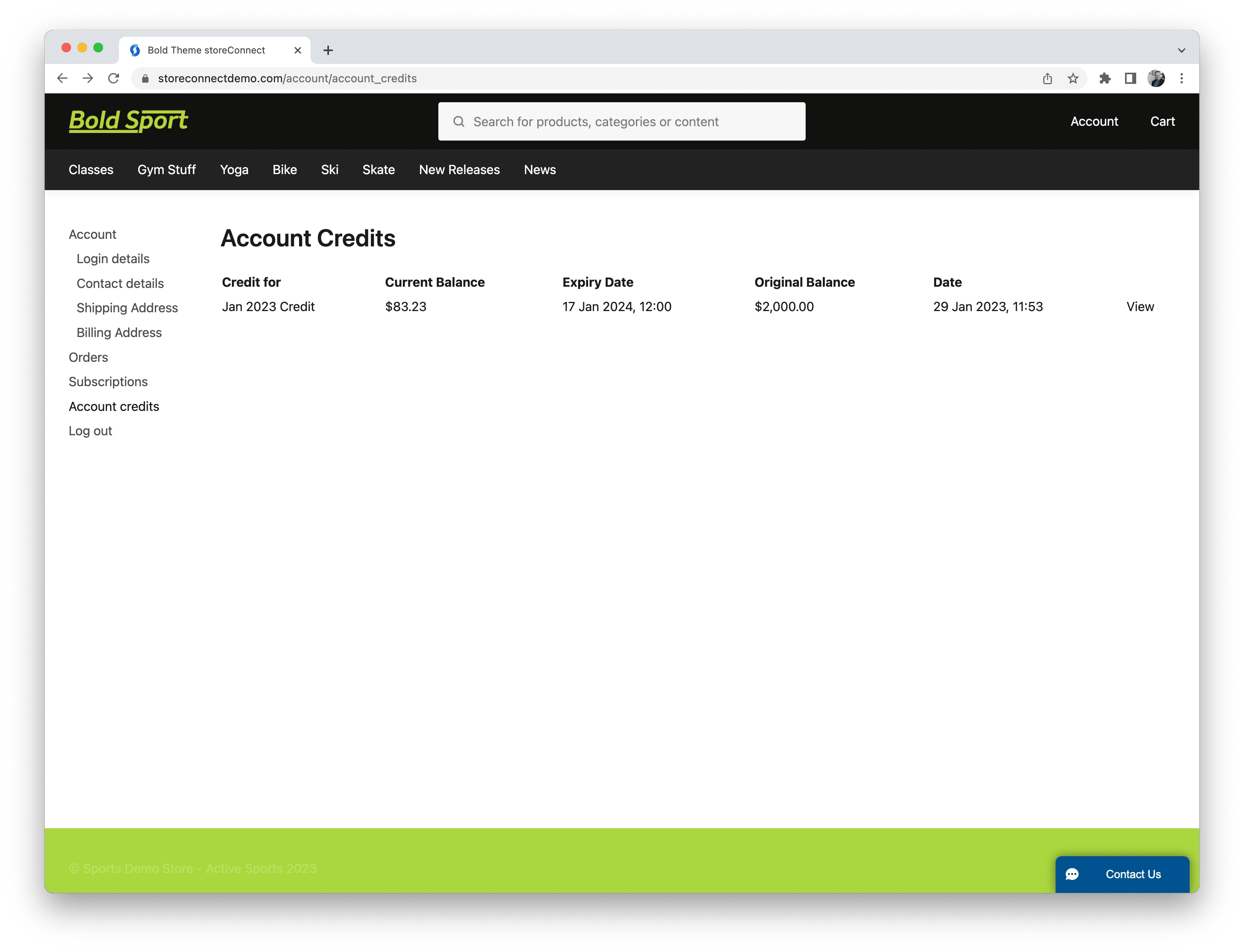 List of all account credits within StoreConnect profile screen