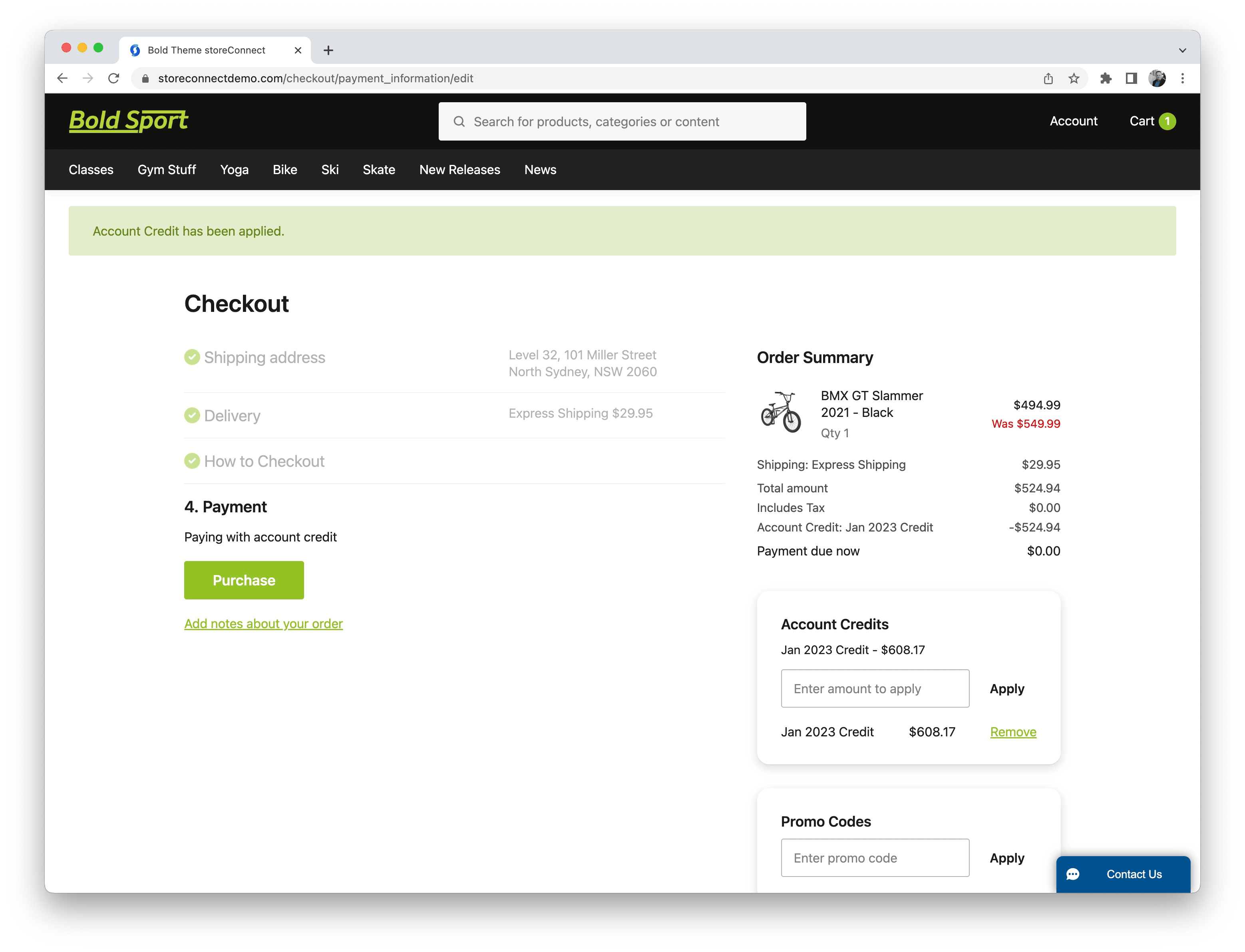 Paying for a cart in full with account credit