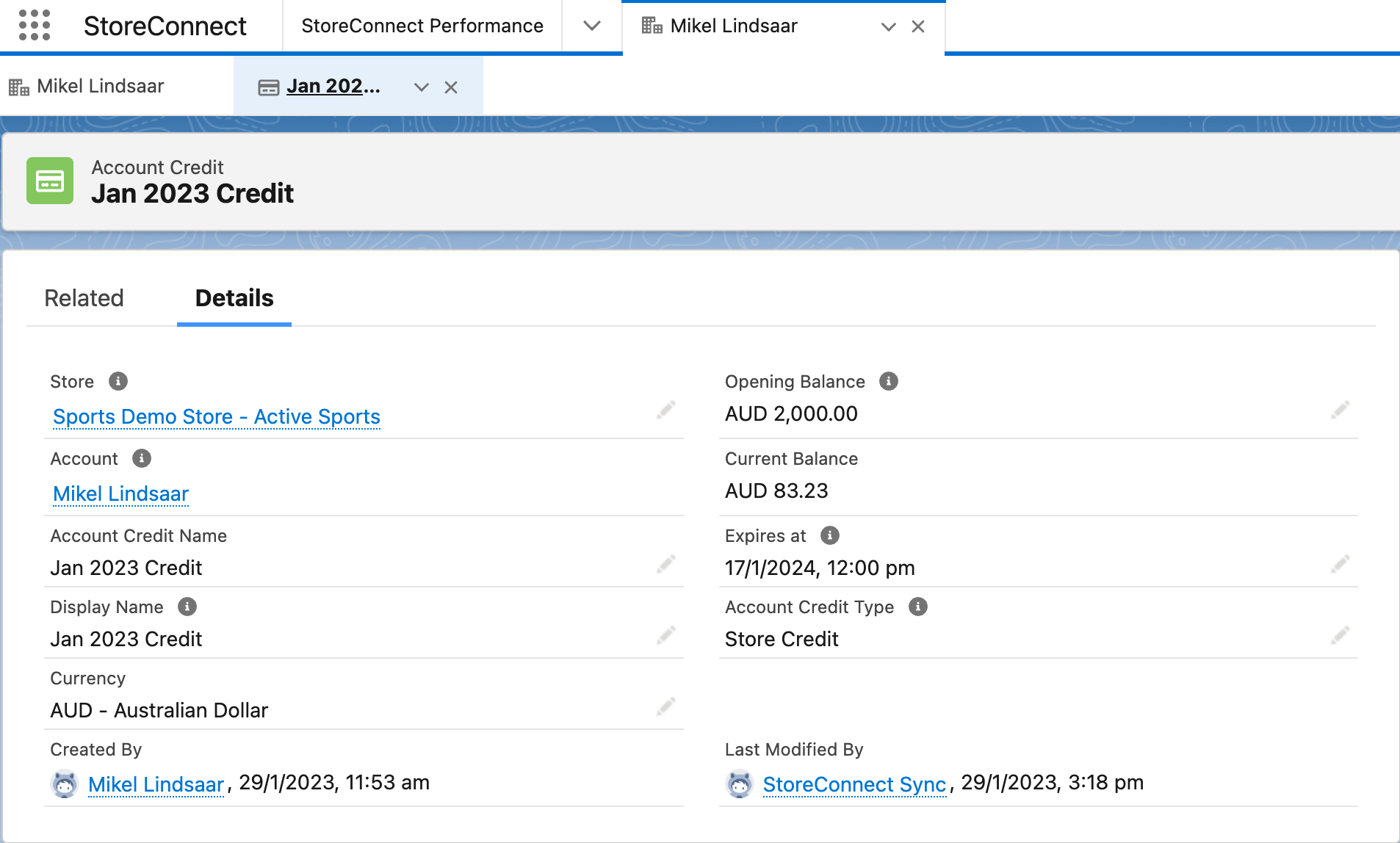 Salesforce Account Credit record details
