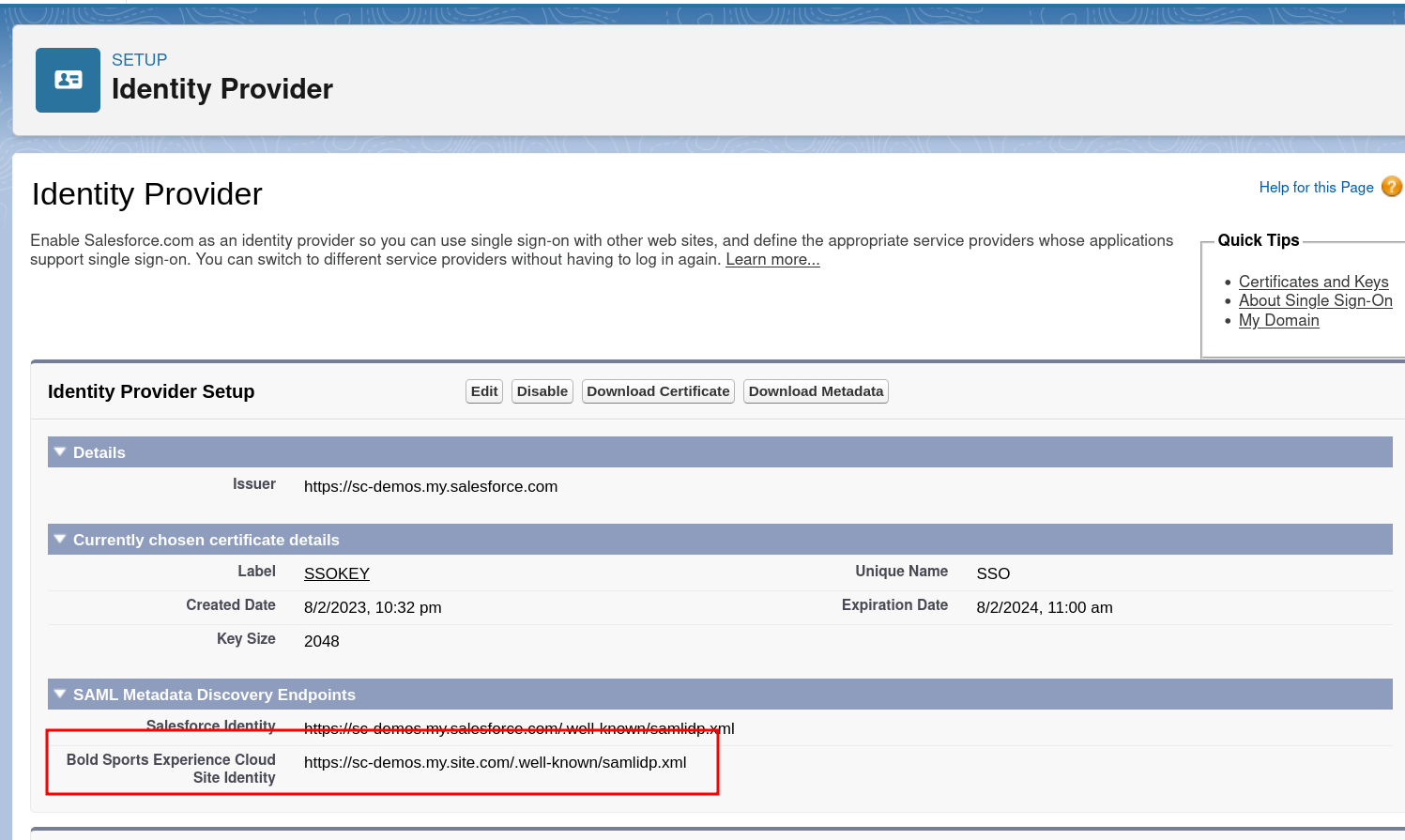 Salesforce Identity Provider Setup