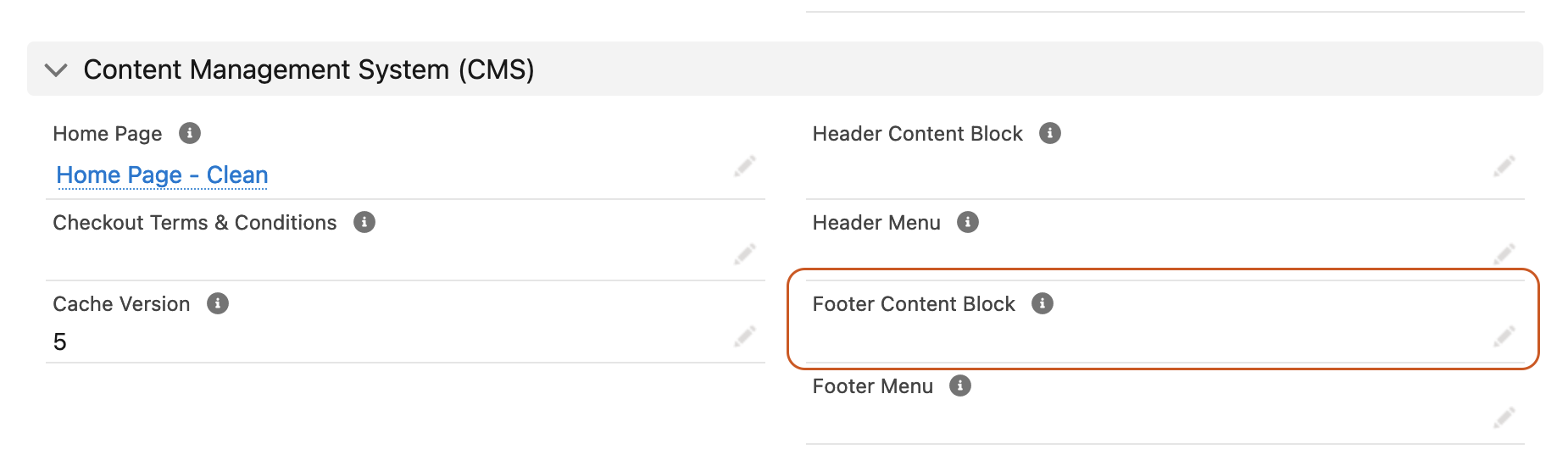 Footer content block field