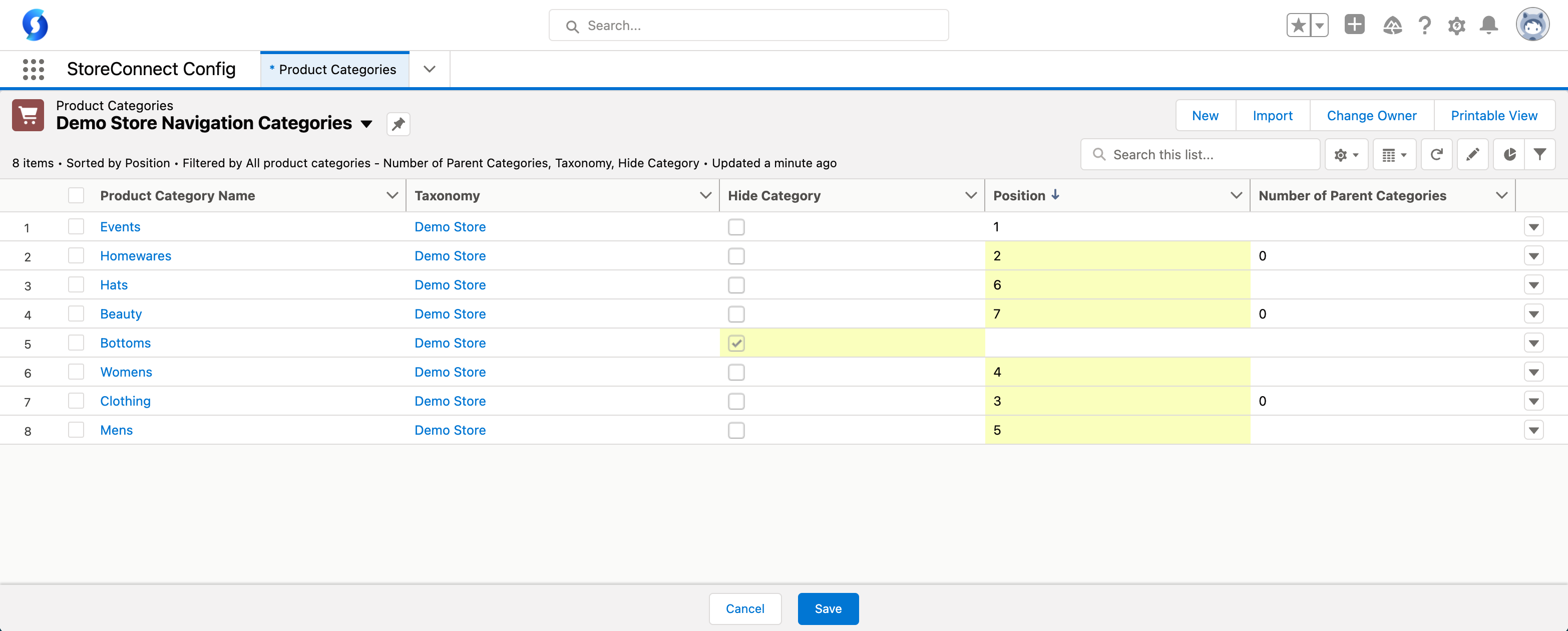 Edited Naviagtion Categories