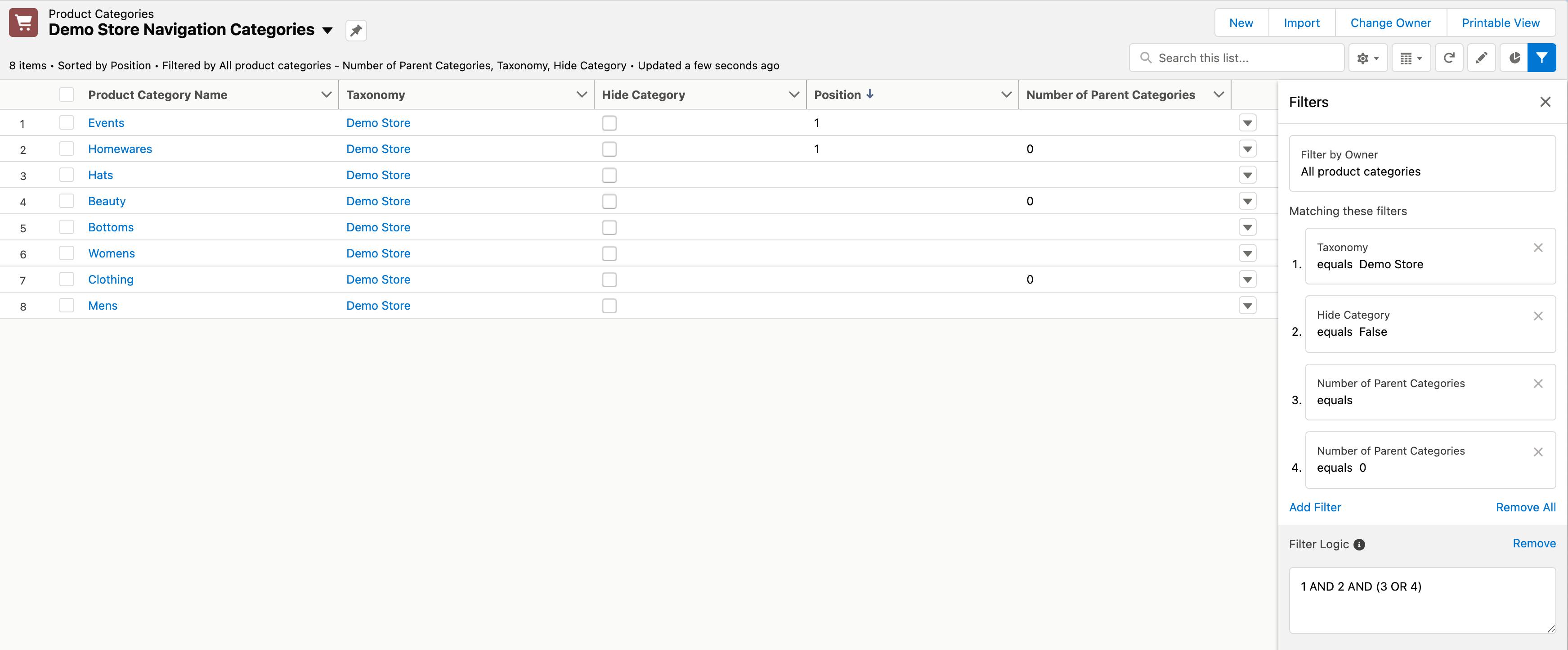 Example Naviagtion Categories
