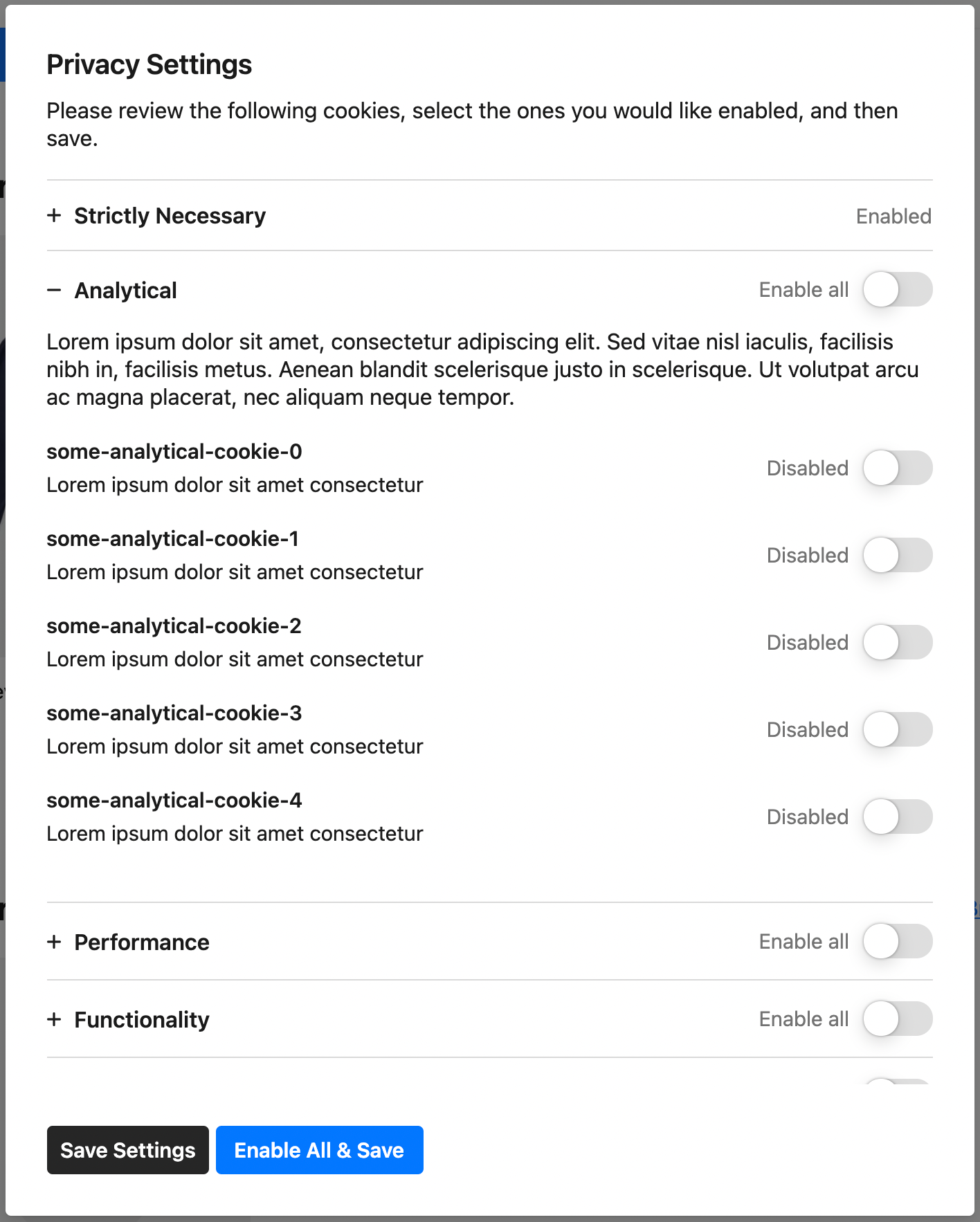 Sample Settings Screen Expanded