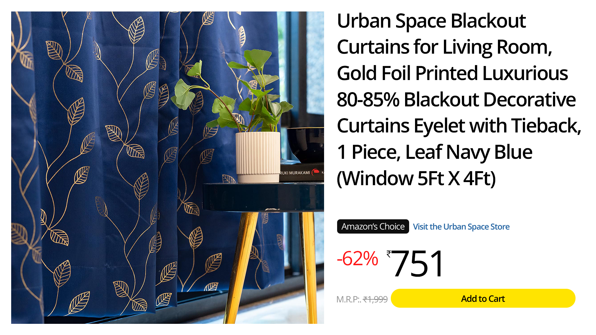Golden Flowers and Navy Light Blocking Curtains