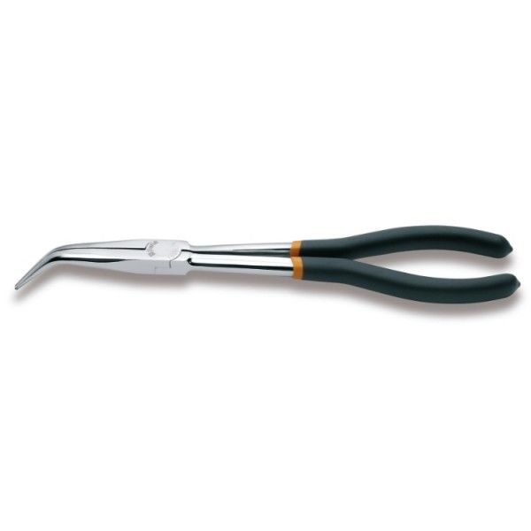Curved extra long knurled nose pliers, 45° 