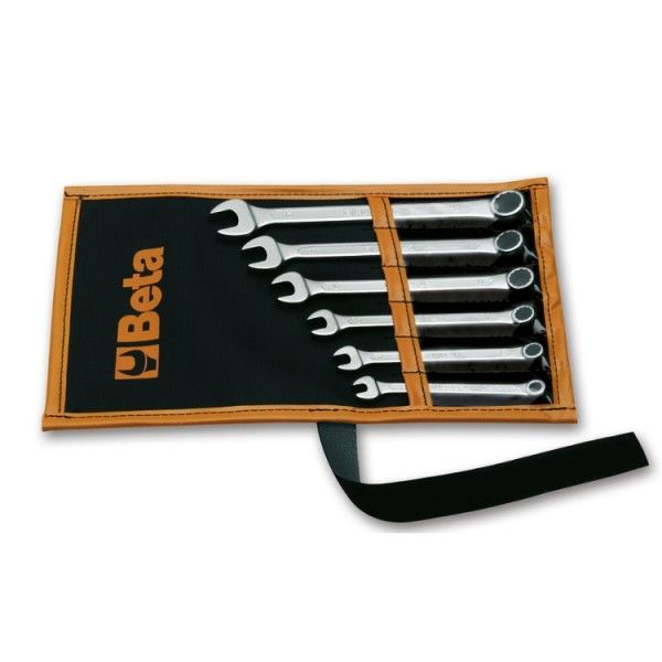 Set of nine combination wrenches in wallet