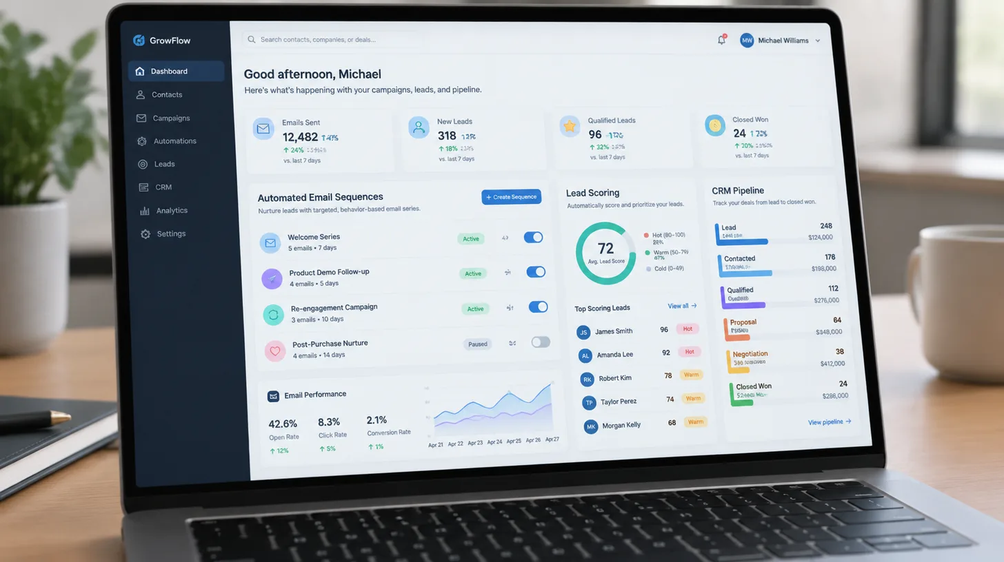 dashboard showing marketing automation and CRM integration