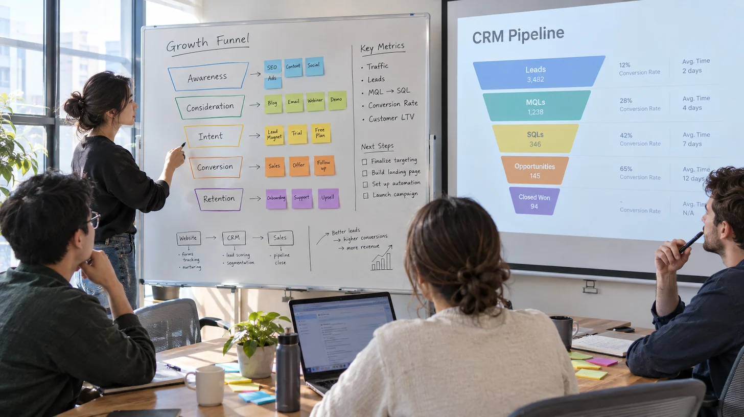 team designing funnel automation and CRM pipelines