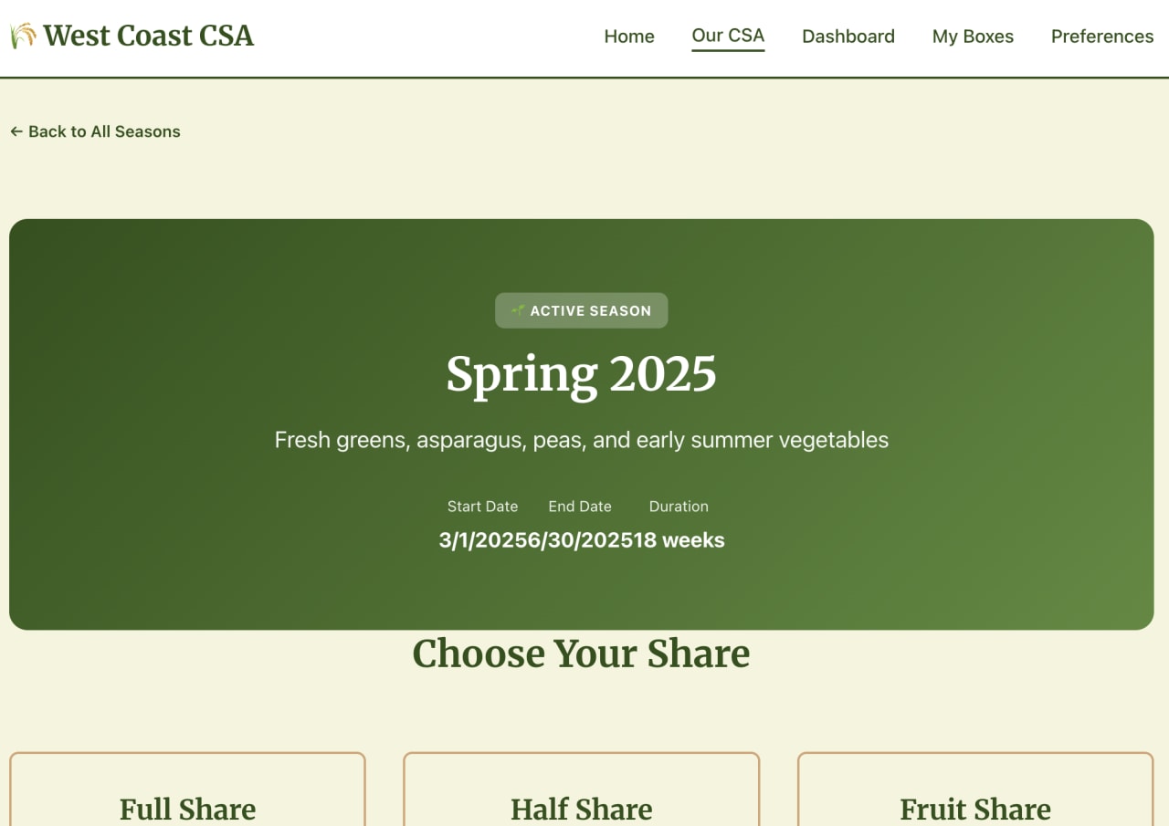 CSA/Farm Box Storefront screenshot