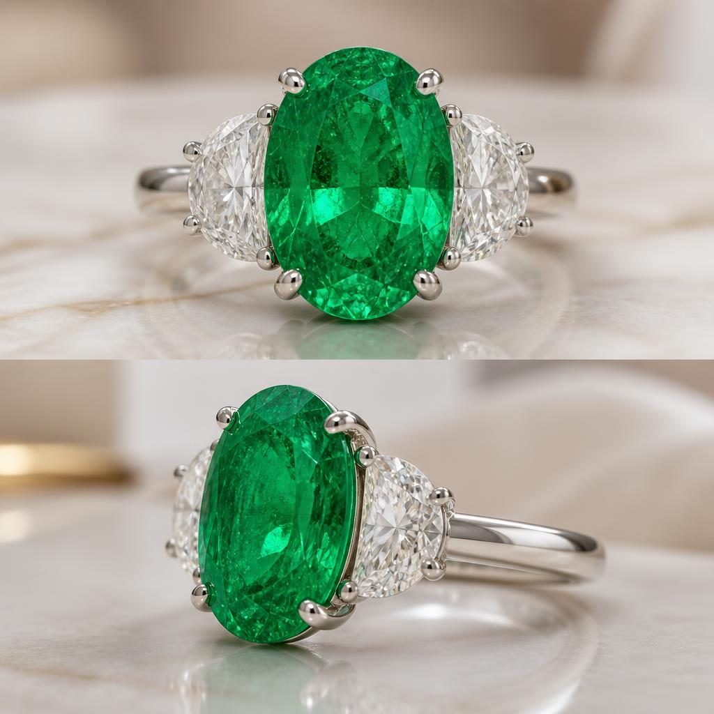 Rose Gold Diamond Emerald Ring - Second Direction custom jewelry design direction