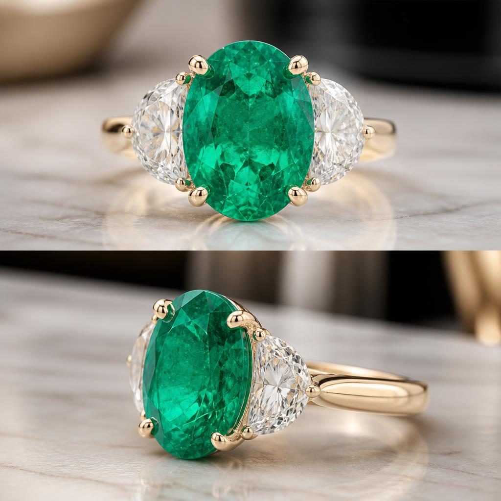 Yellow Gold Diamond Emerald Ring - Direction 1 jewelry design direction
