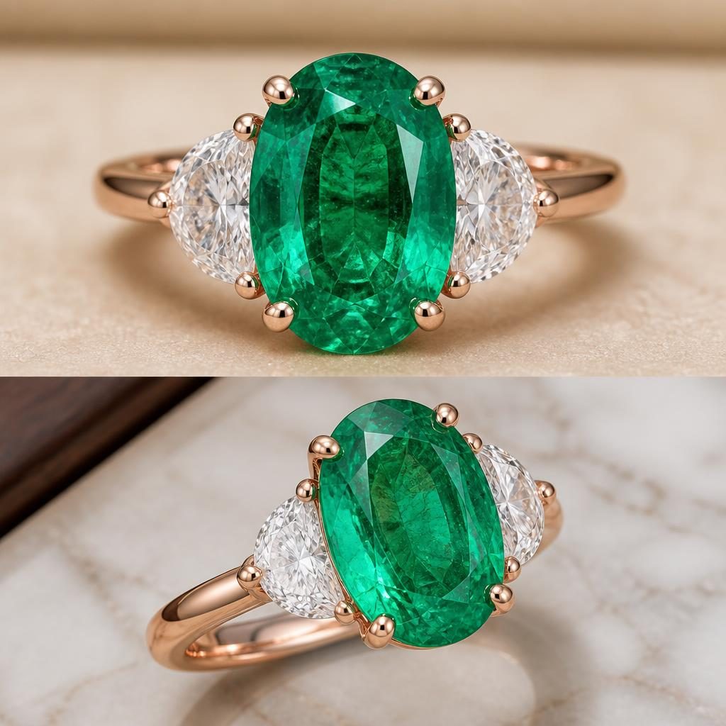Rose Gold Diamond Emerald Ring - Second Direction jewelry design direction