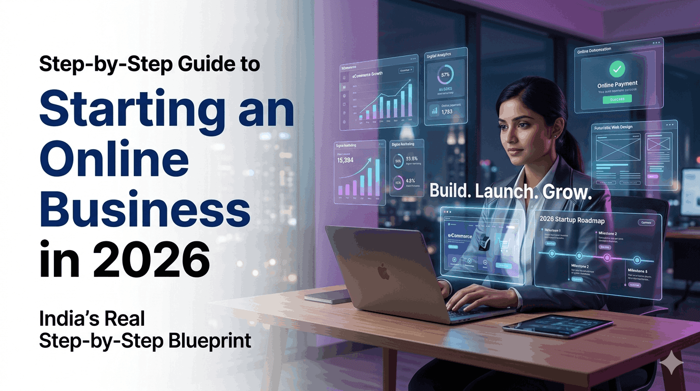  Beginner following a step-by-step guide to starting an online business on a laptop