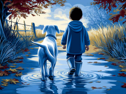 Autumn Path with Loyal Companion