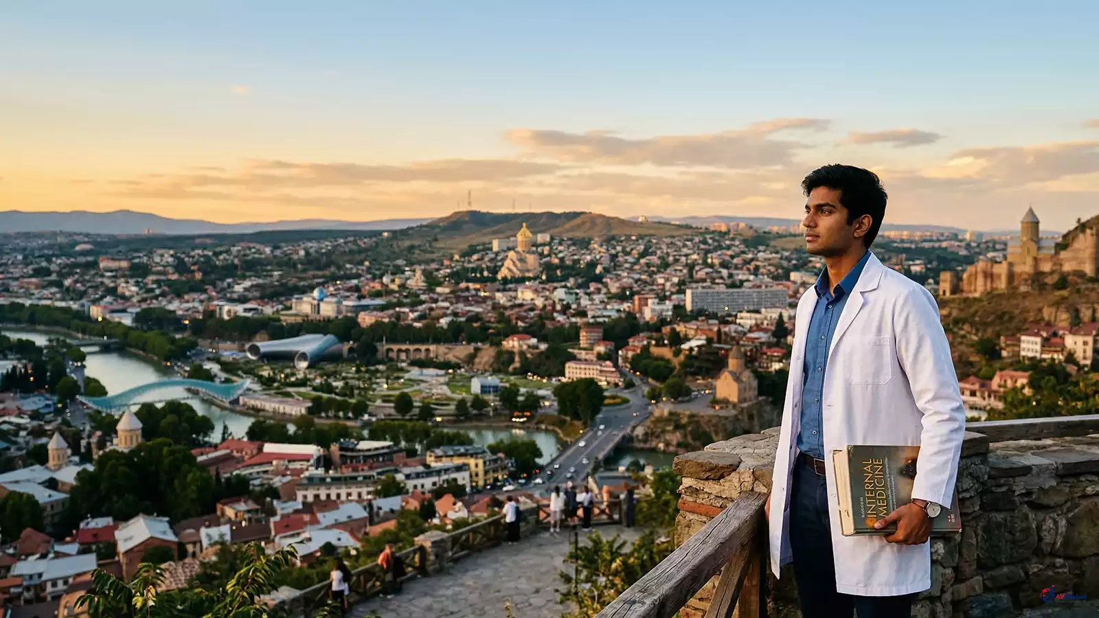 Indian medical student overlooking Tbilisi Georgia