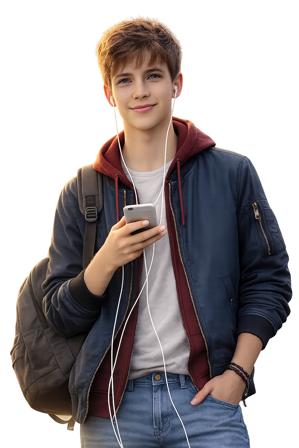 Student looking calm during proctored online exam with laptop and camera on