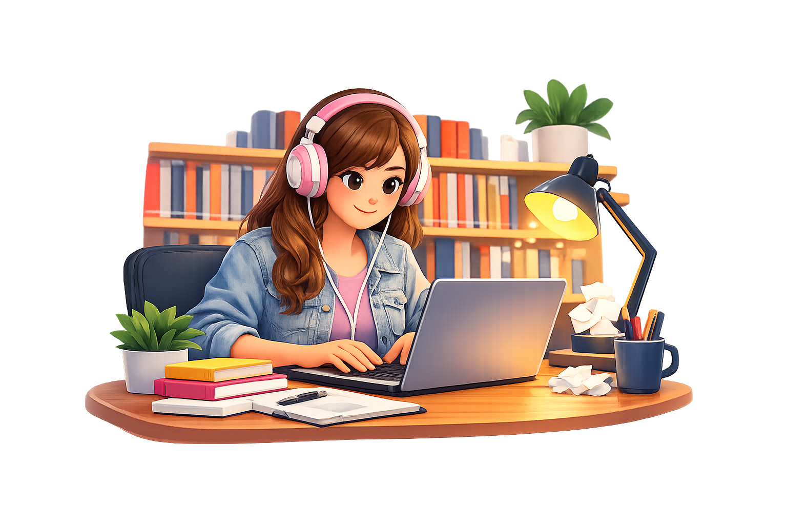 Nursing student studying with laptop and books