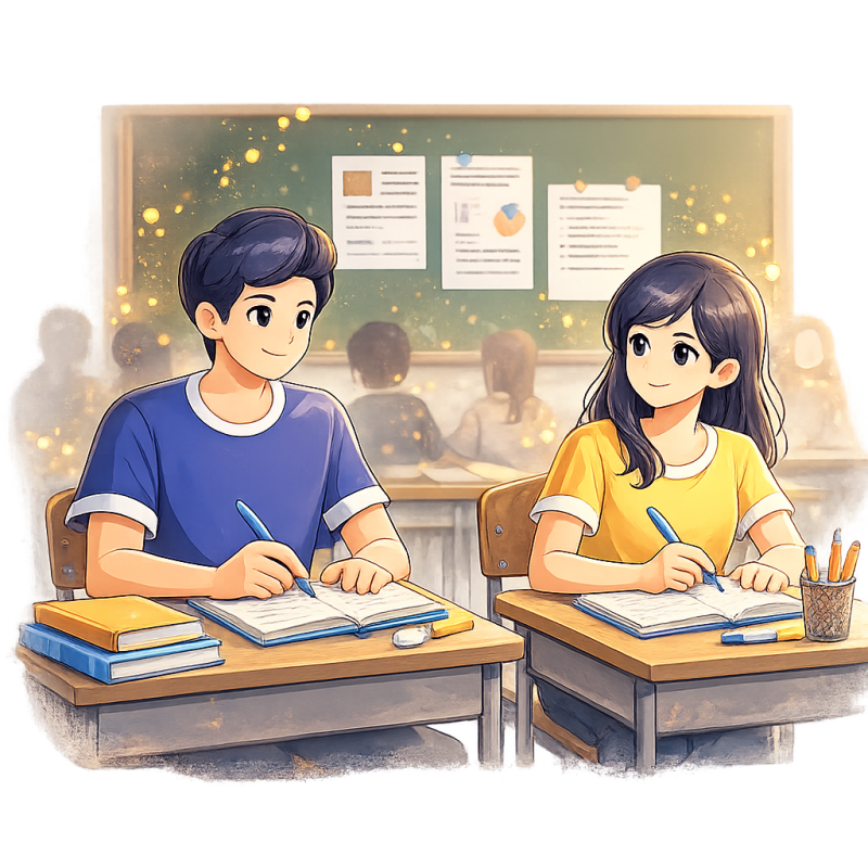 Student studying with laptop