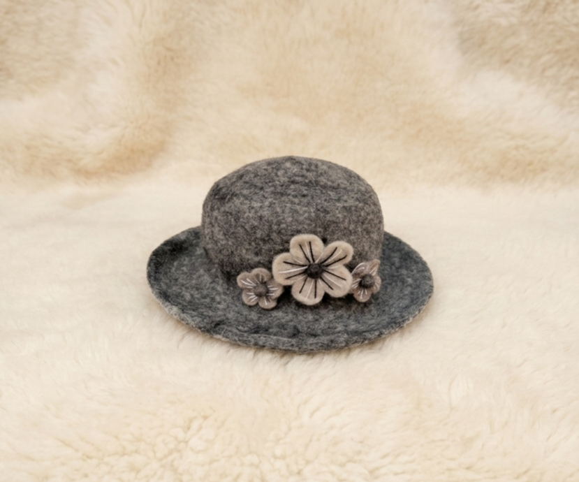 Silver Petal Brim Hat | Handmade Felt and Wool Product from Nepal |  Authentic Handmade Felt Products from Nepal