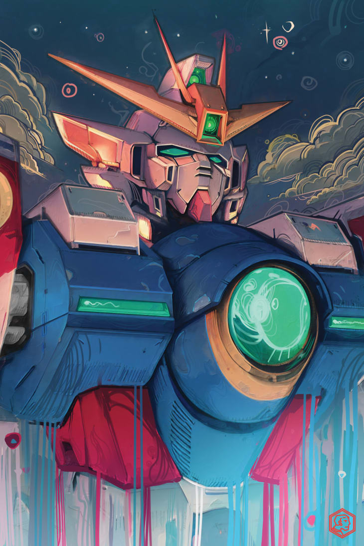 A visually stunning canvas artwork featuring Wing Gundam Zero, a powerful mobile weapon from the Gundam series, showcasing cutting-edge design and transcendent power.