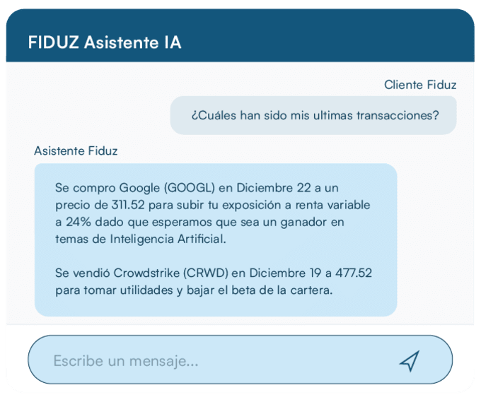Conversación con Fido, asistente de IA de Fiduz