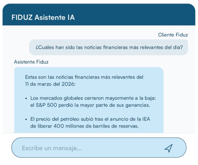 Conversación con Fido, asistente de IA de Fiduz