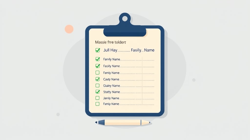 A clipboard showing a family follow-up checklist with green checkmarks and yellow highlights