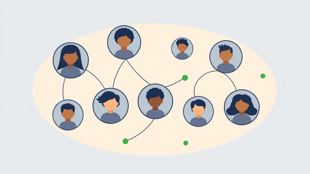 A gentle network of connected family profile circles all showing green status, no disconnected nodes