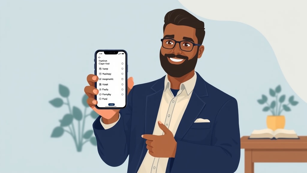 A friendly pastor reviewing his deacon family list on a phone