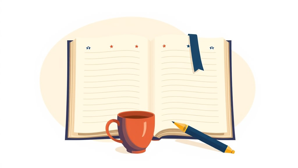 An open planner book with handwritten cadence entries and small bookmarks representing weekly rhythm
