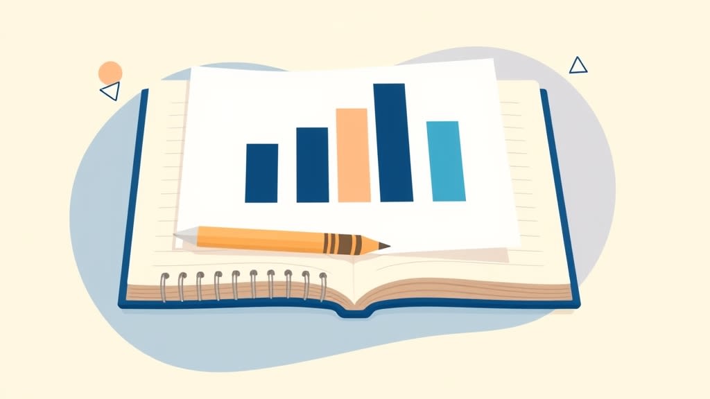 A simple bar chart on paper resting next to an open notebook, representing strategic coverage metrics