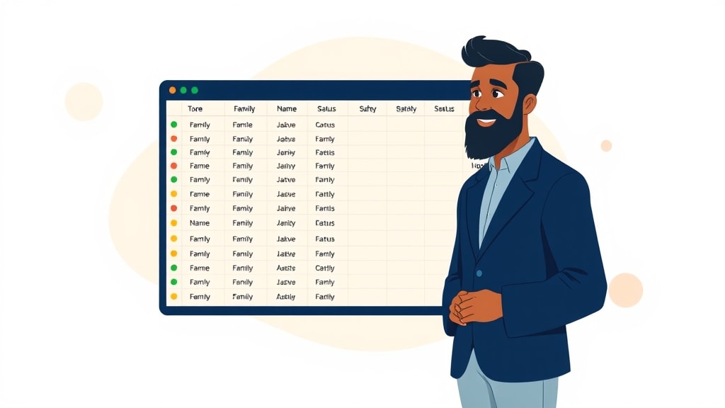 A clean modern spreadsheet with a friendly deacon beside it