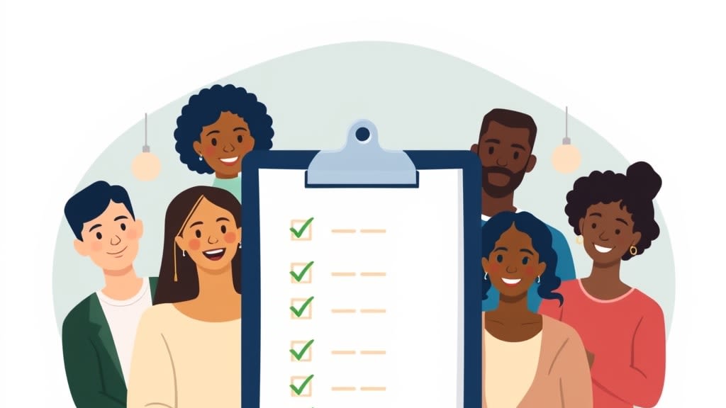 A clean organizational clipboard checklist with family names and colored status markers