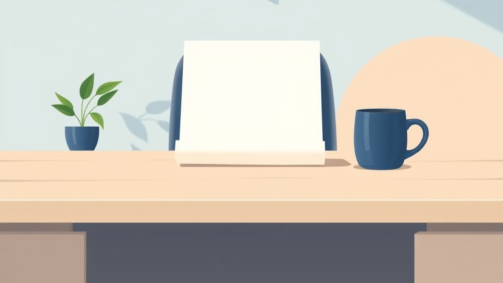 A single neatly folded cream paper document resting on a plain wooden church office desk in soft afternoon light with a small wooden cross on the cream wall in the background, no people