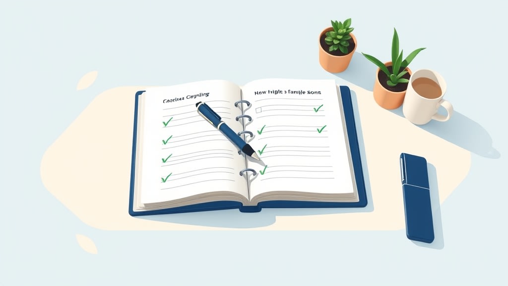 A tidy open planner with organized entries and clear green checkmarks representing an up-to-date care tracking system