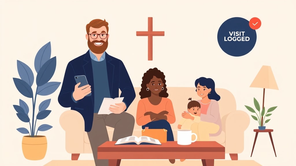 A pastor visiting a multi-ethnic family at home, sharing a warm moment together