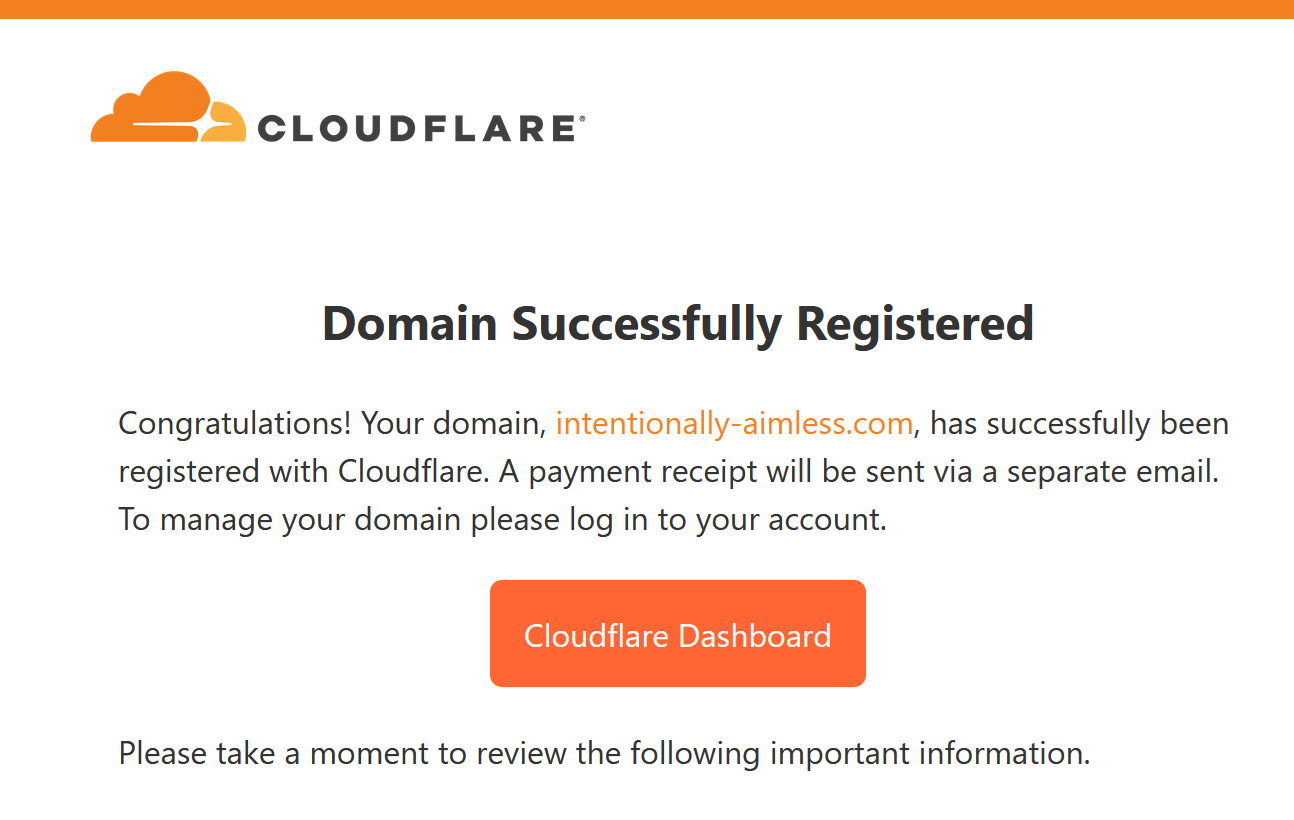 Cloudflare domain successfully registered email