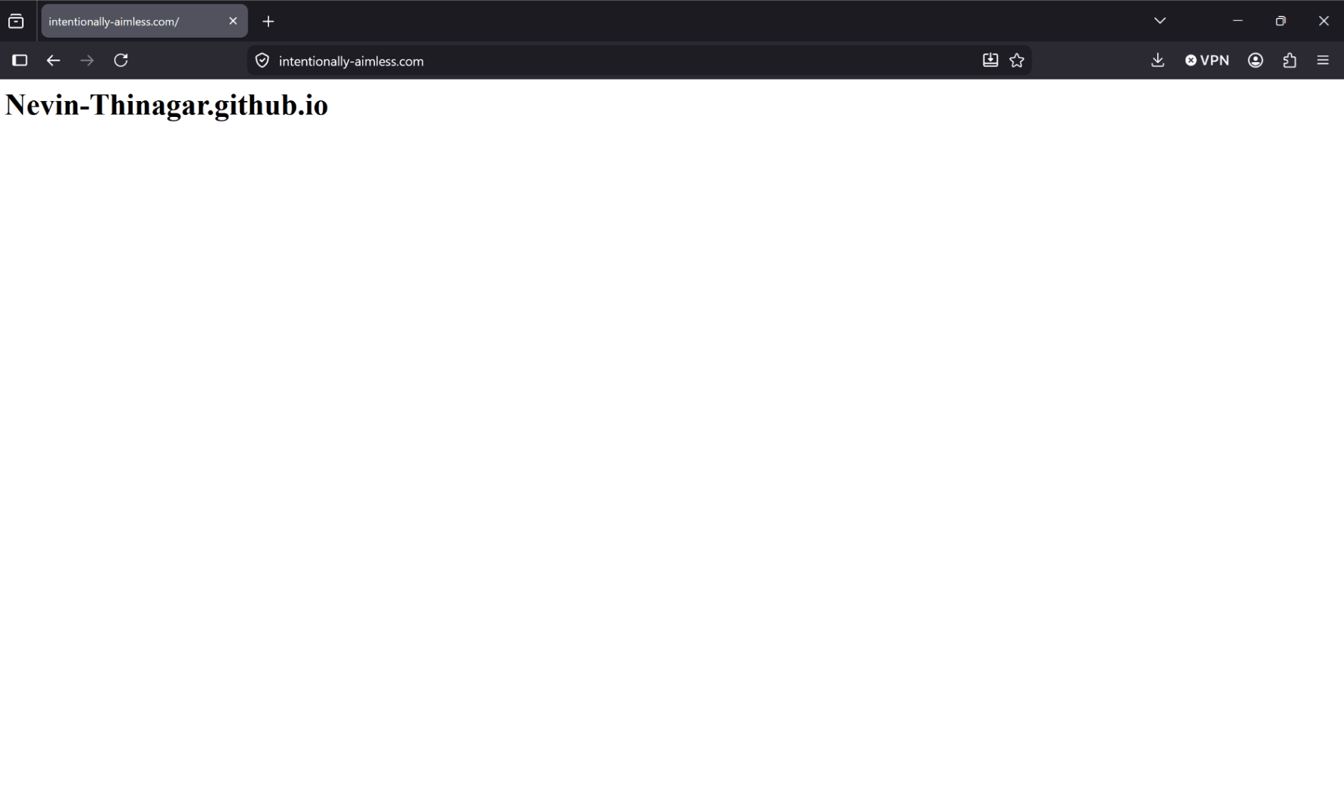 Initial webpage, only text reads "Nevin-Thinagar.github.io
