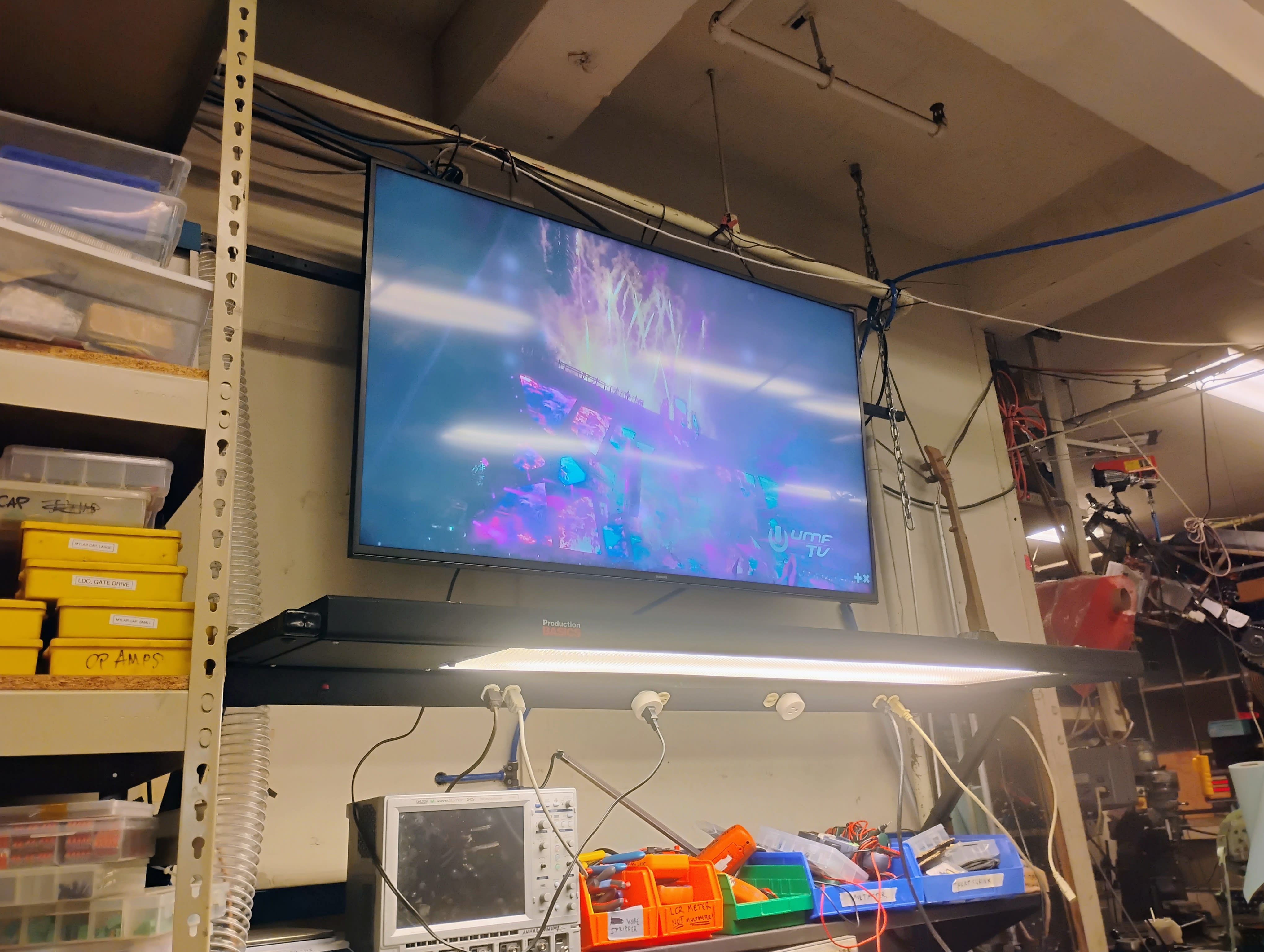 The TV playing a video of a concert